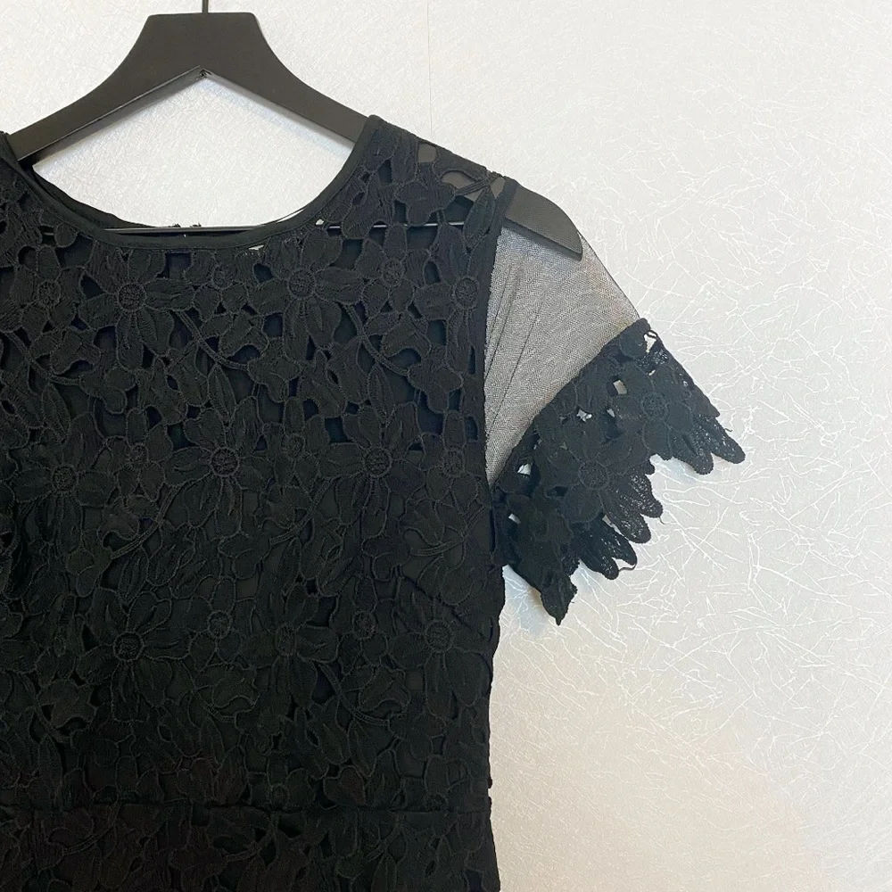 Romeo & Juliet Couture Black Lace Mesh Dress Floral Lace Sheath A-Line Grunge
